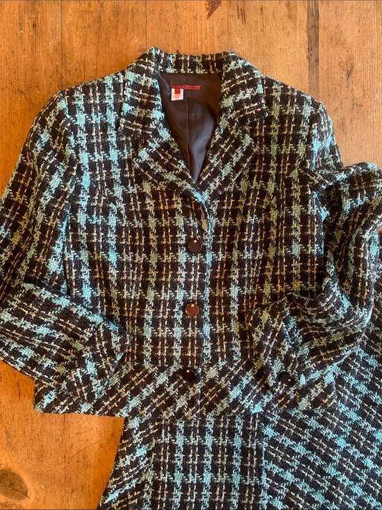 Tapemeasure Jackets & Blazers - Women's Black and Teal Tweed Blazer Jacket - Blazer and Skirt